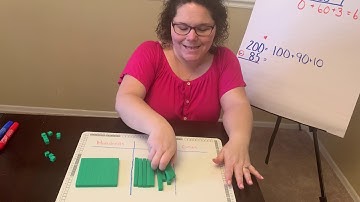 Subtracting from 200 using the expanded method paired with base ten pieces and a proof drawing.