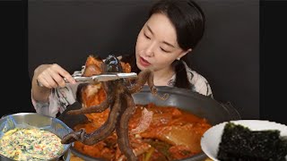 mukbang ASMR삼겹살김치찜먹방(ft.산낙지+대형계란찜)리얼사운드 집밥먹방 korean eating show(spicy kimchi fork with live octopus)