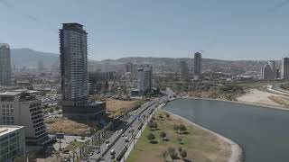 D-Log M. Izmir, Turkey. Panoramic drone view over Bayrakli Sahil Uzak Alan coastal recreation are...