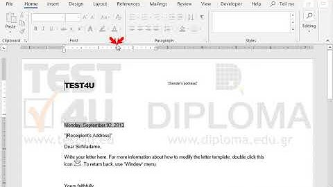Open the template1.dotx template and apply italics on the text TEST4U. Then save the template...