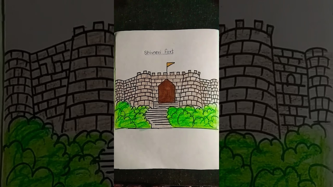 Birth place of Shivaji maharaj fort Shivneri drawing for school history  project - YouTube