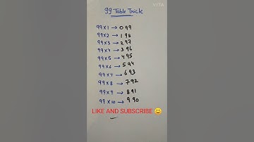 Table trick | 99 table | table of 99 short trick #table #mathstrick #short_trick