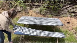 Camping upgrade- Picnic table covers that wont blow away!