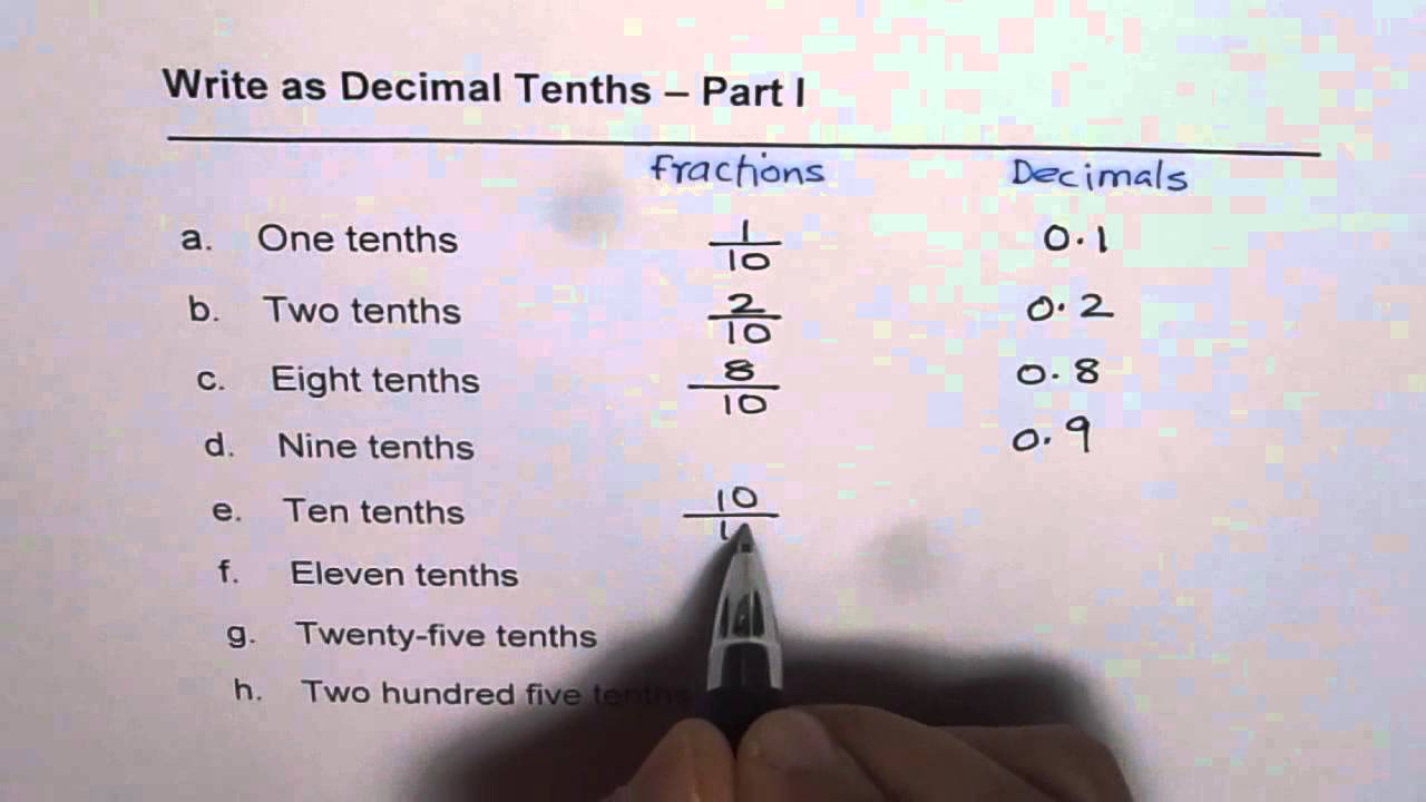 Write Decimal Tenths Part 26