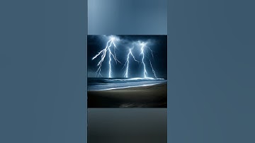 Chatgpt AI-generated lightning storm at sea, thunderbolts hit shore, ocean wave cinematic animation