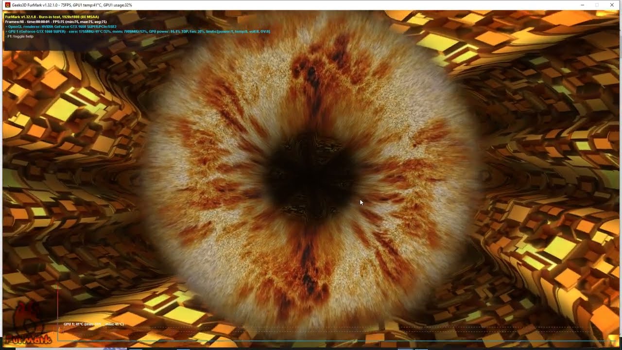 Тест видеокарты HUANANZHI GTX 1660 Super 6G в программе FurMark