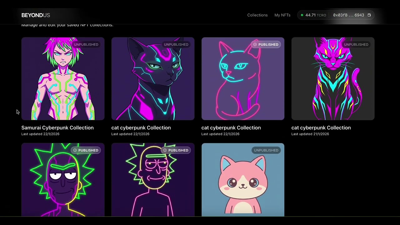 Create and deploy ultra-high quality NFT artwork in seconds on the Cronos Testnet.