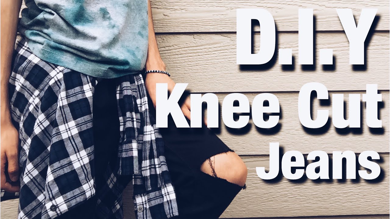 D.I.Y knee cut jeans - YouTube
