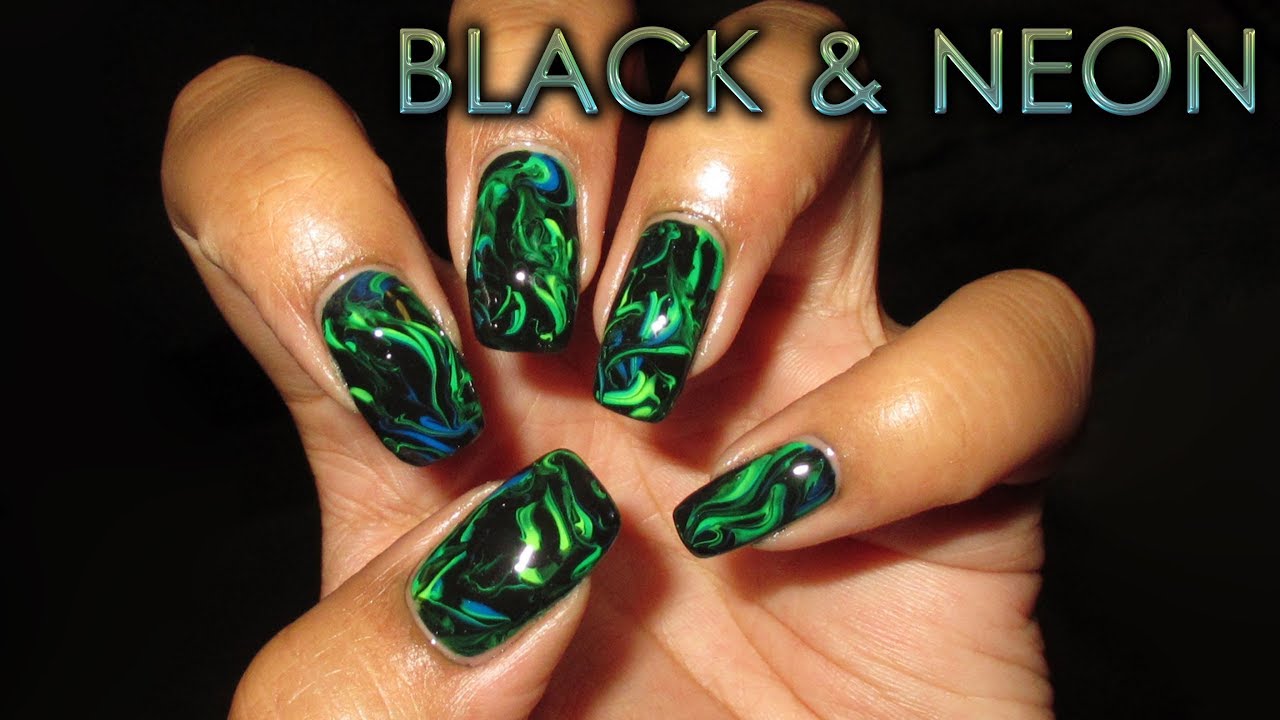 Black and Neon Marble Nails - wide 9