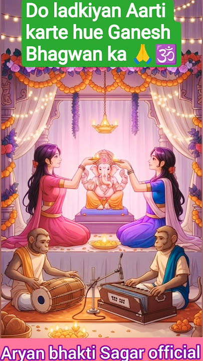 Ganesh Aarti Darshan ✨ Do Sundar Ladkiyon Ki Bhakti Se Bhara Mandap | #shorts #ganesh”#bhakti #ai🙏🕉️
