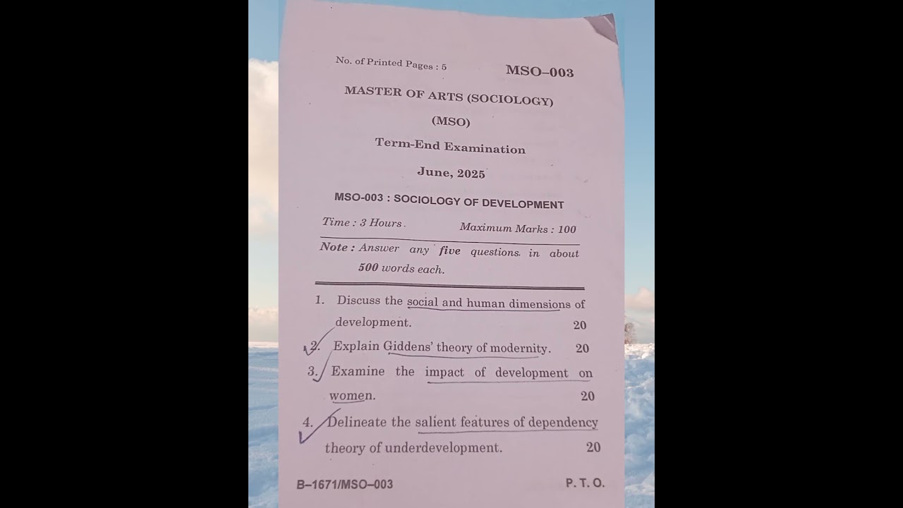 MSO 003 PYQ june 2025📖🖋️MA Sociology, ..Sociology Of Development 📝