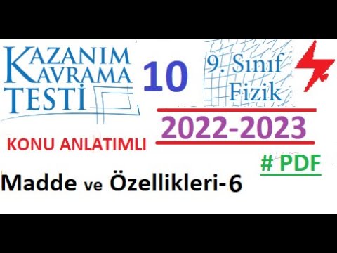 9. Sınıf | Fizik | MEB | Kazanım Testi 10 | Madde ve Özellikleri 6 | 2022 2023 | PDF | TYT Fizik