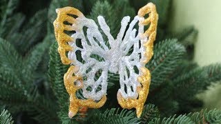Ёлочное украшение  БАБОЧКА из термоклея /Christmas decoration butterfly hot glue