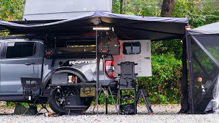 Best Truck Camping In The Morning Rain. Ford Ranger Overland Camper