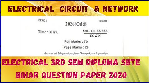 || Electrical circuit and Network || previous years Question paper 2020 electrical 3rd sem diploma