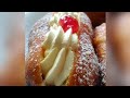 Fresh cream doughnuts with glazed cherries.🍒