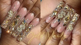 LUXURY GOLD OMBRÉ BLING NAILS ✨ | CHARM NAILS | FULL ACRYLIC NAIL TUTORIAL