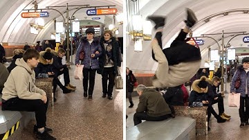 Guy Casually Does Front-Flip In Tube Station