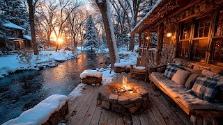 This Winter Morning Riverside Porch & Nature Sounds with Campfire Is Hard to Leave