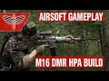 Airsoft gameplay. Штурм с M16 DMR HPA