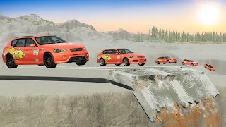 Big & Small Wingo, Taxi, American Cars vs Broken Bridge Extreme Challenges in BeamNG.Drive