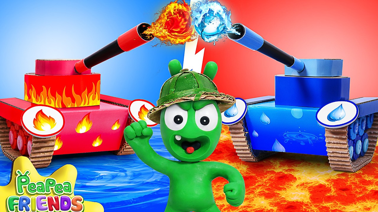 Hot vs Cold Challenge - Pea Pea Joins In Four Elements Tanks Battle - Cartoon for Kids