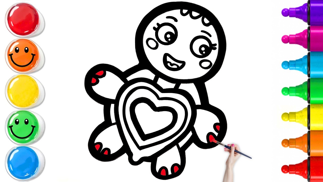 Рисование и раскрашивание милой черепашки | Простой пошаговый урок