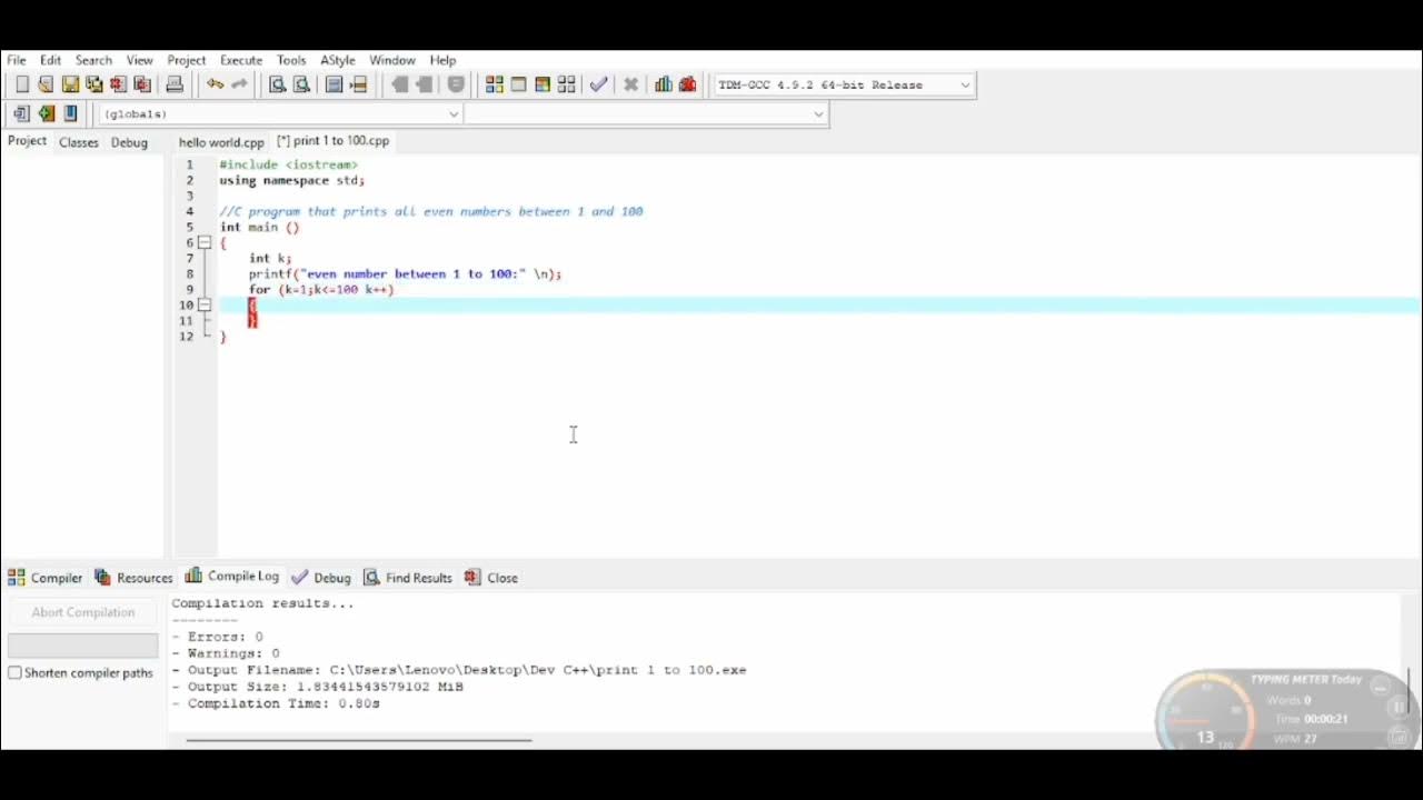 problem 8: print all even numbers between 1 to 100. - YouTube