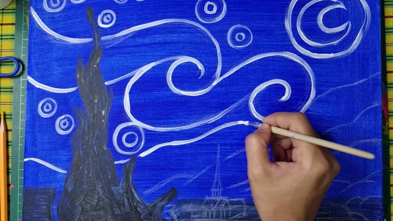 How to paint The Starry Night, // Vincent van Gogh // Art Room.