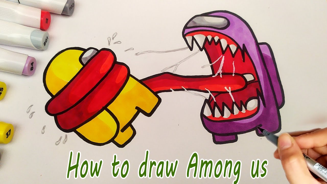 Vẽ và tô màu Among Us How to Draw AMONG US Devil Halloween Thư Nguyễn   YouTube