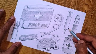 How to draw first aid kit easily/First aid kit box drawing