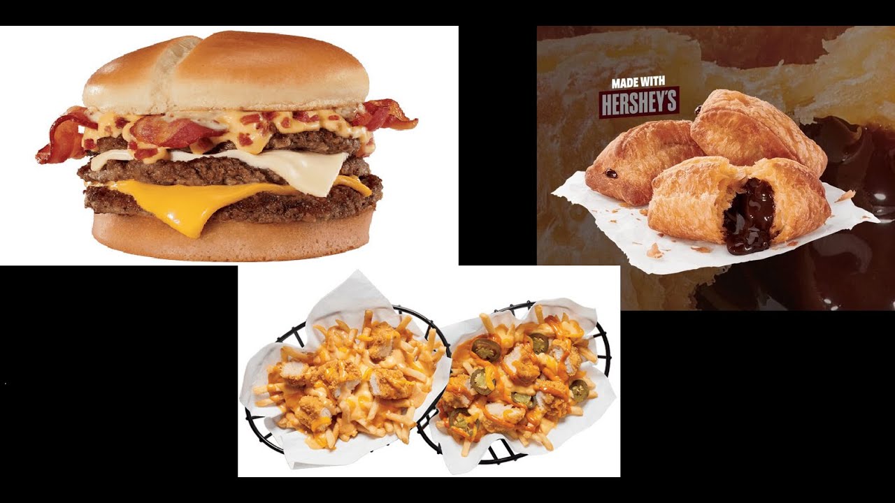 Jack in the Box Triple Bacon Cheesy Jack, Roost Fries, and Chocolate
