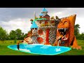 Full build mud villa house swimming pool  design lion water slide for entertainment place