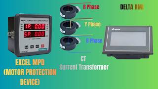 Excel MPD motor protection  device communication with delta HMI | RS-485 Setup &amp; CT wirring (Hindi)
