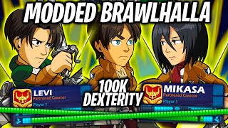 I Modded 100,000 Dex Eren, Levi & Mikasa Crossover in Brawlhalla