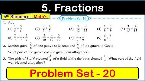 problem set 20 class 5 maths | chapter 5 fractions problem set 20 | problem set 20 class 5 math