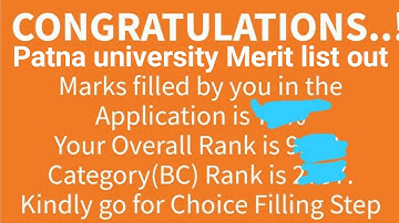 Patna university merit list Release how to check|Overall cutoff|Category|College choice filling|2021