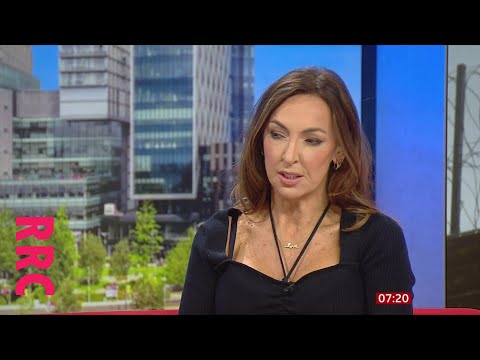 Sally Nugent @bra strap;  purple trousers and shoes