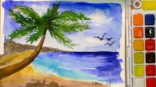 watercolor beach landscape beginners paint tropical scenes tutorial paintings easy simple landscapes scene paints watercolour painting drawing tutorials info