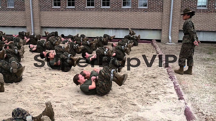 A Female drill instructor makes female Marine recruits ex...
