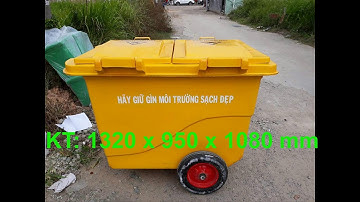 Xe rác 660 lít màu vàng, xe thu gom rác công cộng 660 lít, xe rác 1000 lít 3 bánh xe