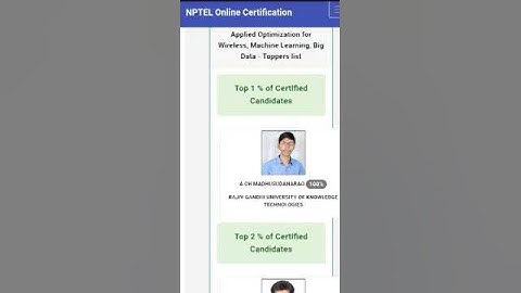 NPTEL - Applied Optimization for Wireless, Machine Learning, Big Data : Toppers List October 2018