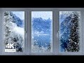 4K snowy lake with mountains window view - Relaxing, Calming, Ambience (ASMR)