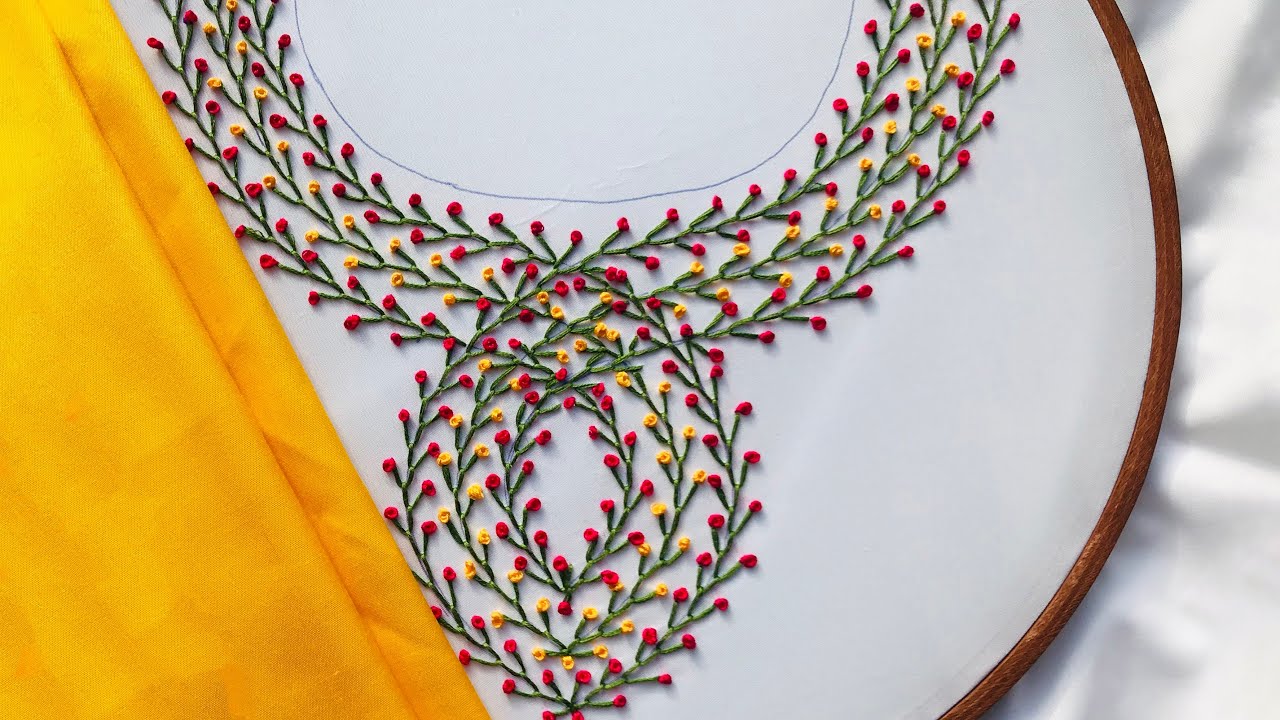 Hand Embroidery: Beautiful And Easy Neckline Embroidery - Kurti ...