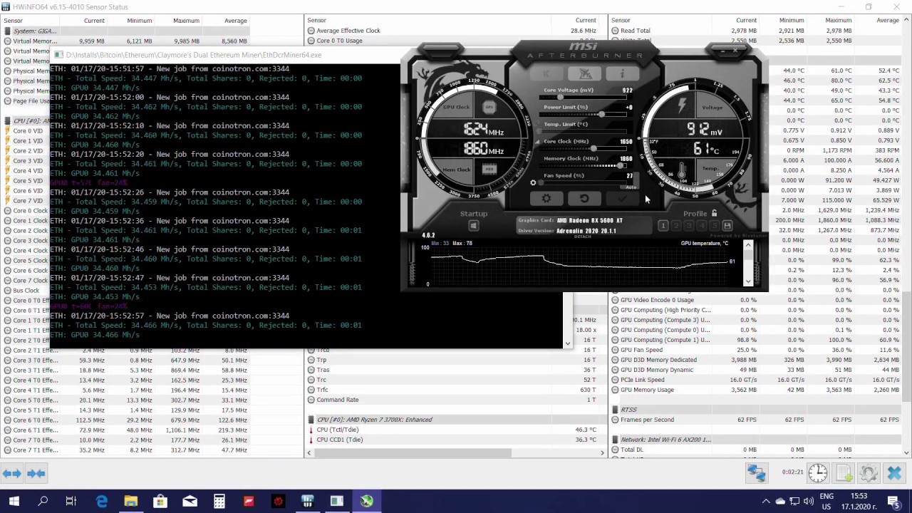 Amd Radeon Rx 5600 Xt Eth Ethereum Mining Hashrate With Overclock Youtube