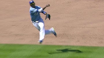 DET@KC: Escobar barehands a deflection, gets the out