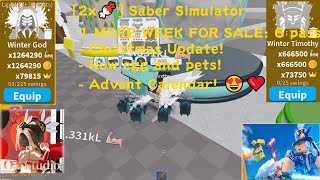 (2x🍬) new update Christmas Saber Simulator, New egg and pets!( Roblox game)
