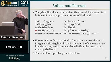 TMI on UDLs: Mechanics, Uses, and Abuses of User-Defined Literals - Stephen Dewhurst - CppCon 2019