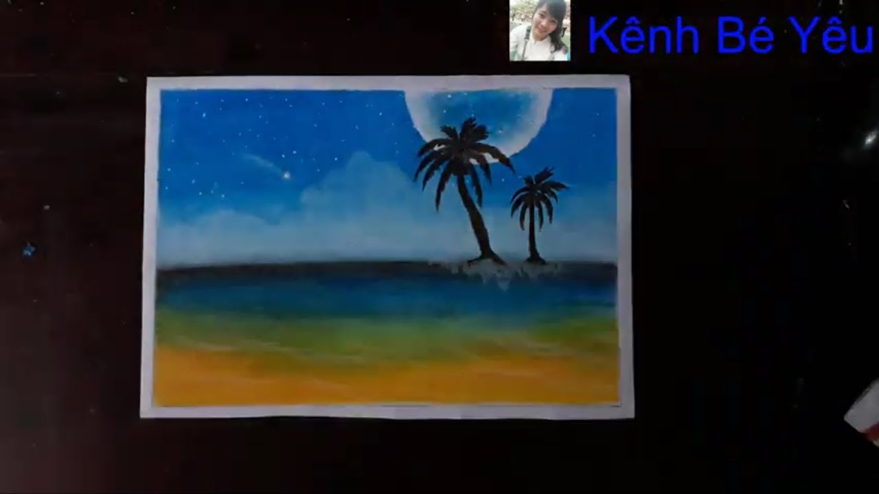 Vẽ tranh phong cảnh biển đêm bằng sáp dầu - Painting the night sea  landscape with oil wax. - YouTube