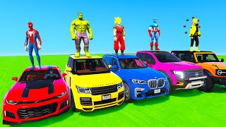 Spiderman Cars Race Challenge Over Hills Rampa ! Superhero Car Hulk Ironman Goku Epic Racing - Gta 5